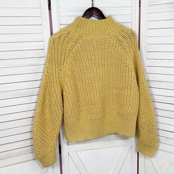 H&M Chunky Knit Funnel Neck Barrel Sleeve Crop Sweater Yellow Medium - Picture 8 of 12
